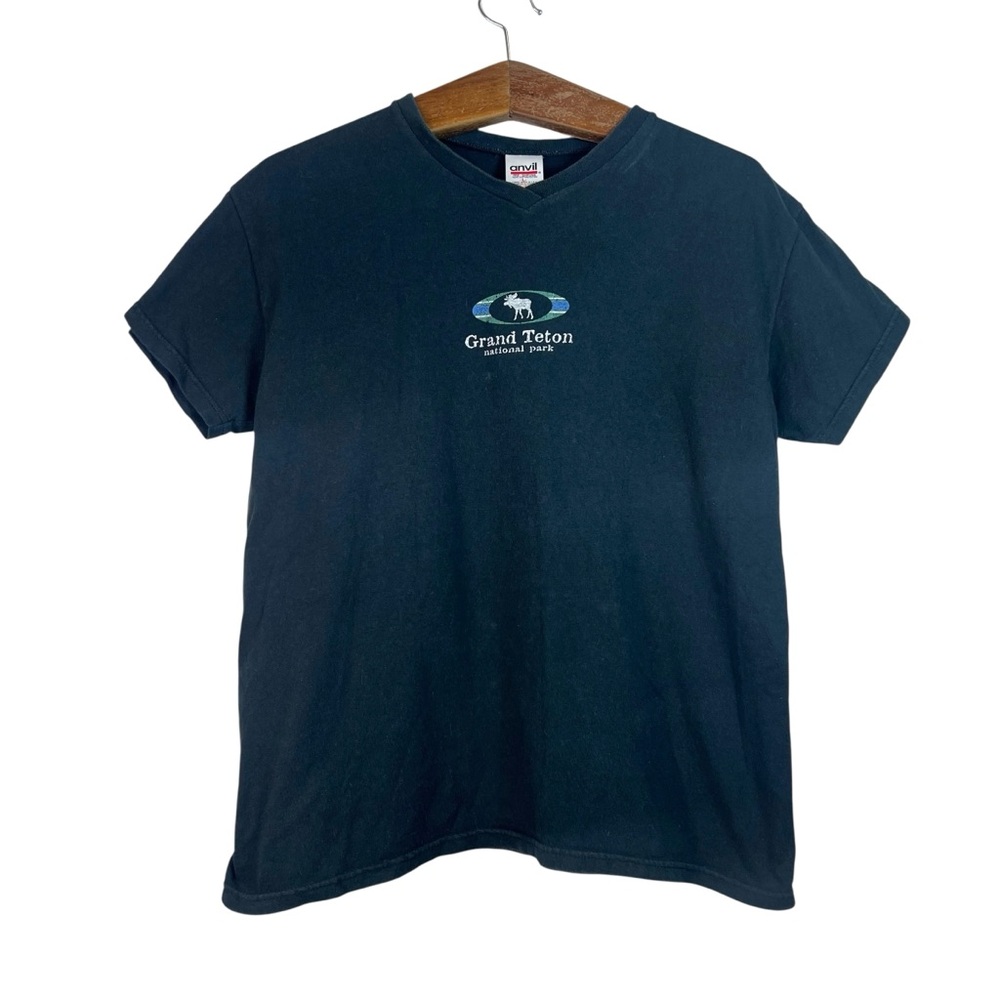 Vintage Anvil Women’s Grand Teton National Park Black T-Shirt Outdoor Y2K Size L
